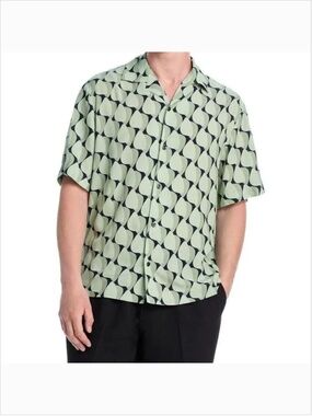 Hugo Boss Espino Green Black Geometric Print Camp Short Sleeve Shirt New XL